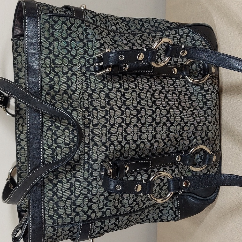 Coach Black Gray Canvas Leather Signature Tote Purse Shoulder Bag A0849-F11526